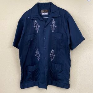 Vintage Guaya-teca Navy Embroidered Shirt